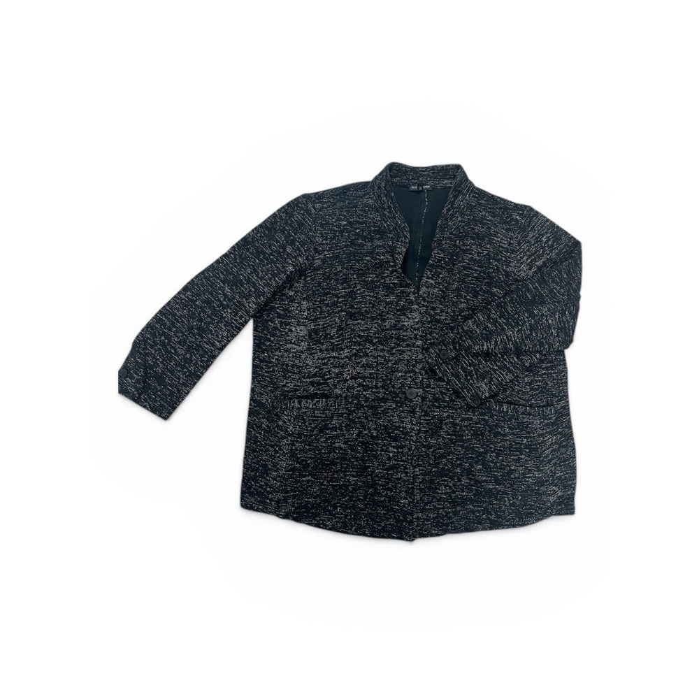 Eileen Fisher Tweedy Knit Blazer Jacklet 2X Collarless Black White Textured